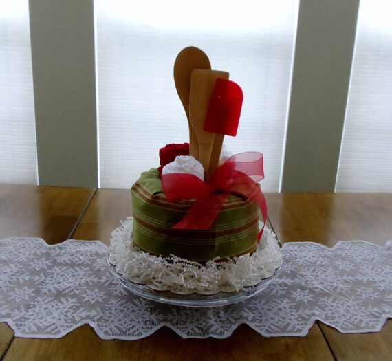 Red Green White Happy Holidays Kitchen Towel Cake Gift Etsy