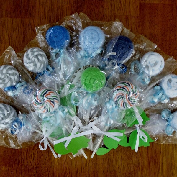 Boy's Assorted Baby Washcloth Pops & Lollipop Washcloth Favors  // Baby Shower Gifts, Children, Hand Sculpted New Baby, Baby Boy