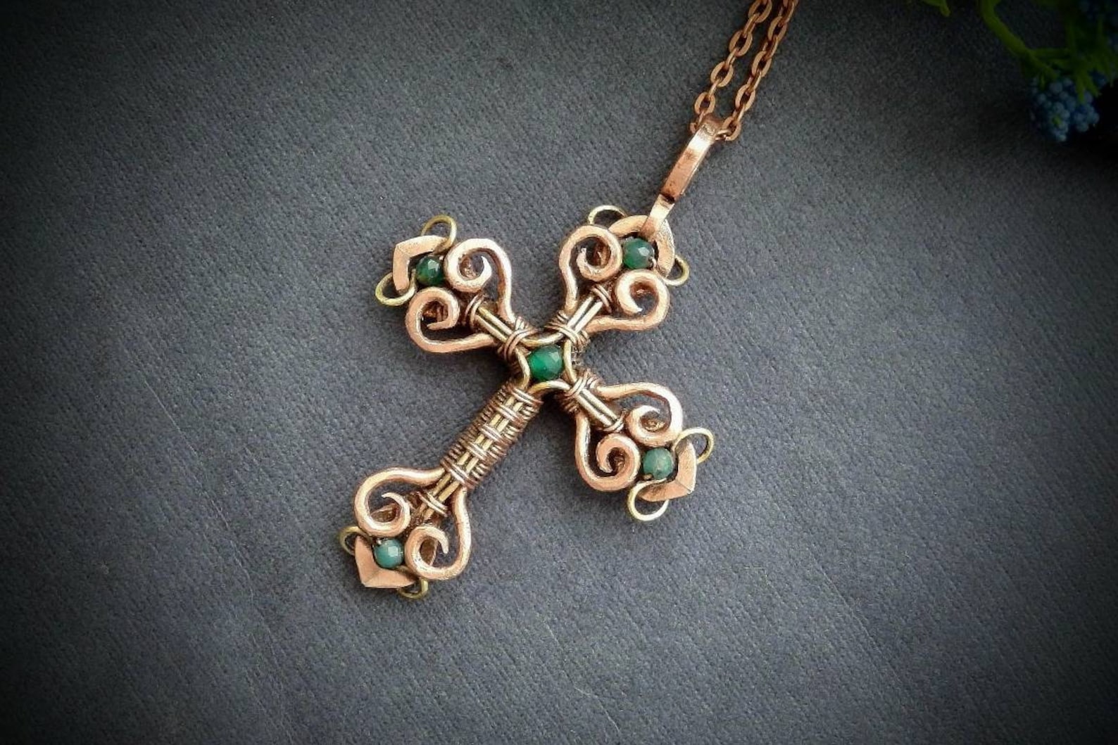 Copper wire wrapped cross necklace Onyx necklace Celtic Etsy