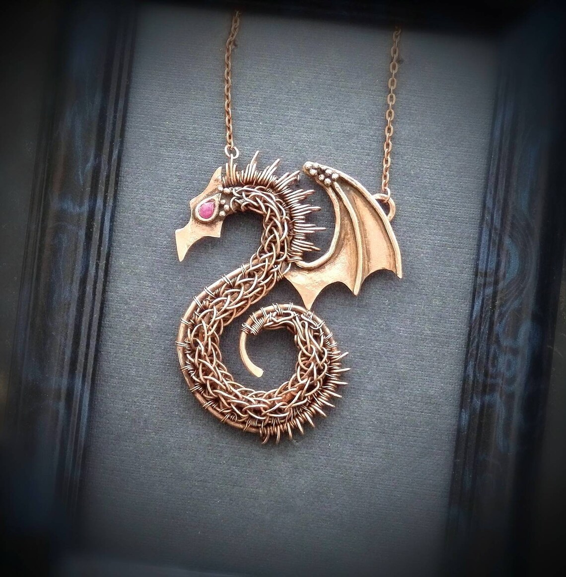 Copper dragon wire wrapped necklace with corundum Etsy