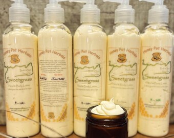 Hand and Body Lotion, Sweetgrass, made with herb infused oils, Sweetgrass Hydrosol and natural scents, 8oz