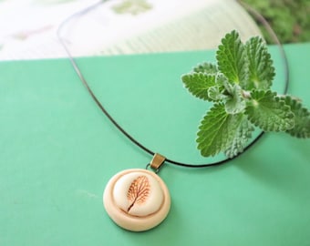 Handmade Pottery Catnip Leaf Pendant: White Clay Necklace