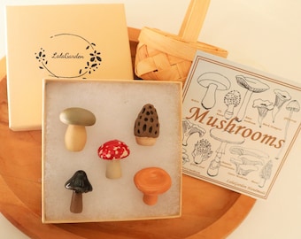 Handmade Ceramic Mushroom Set with Mini Basket