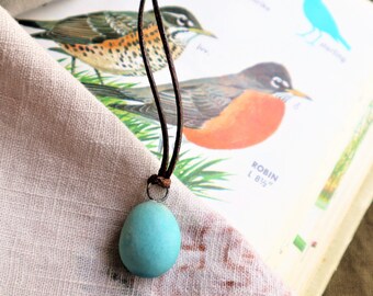 Pottery Robin Egg Pendant: Turquoise Blue Bird Lover Gift