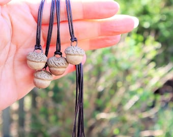 Pottery Acorn Pendant: Ceramic Water Oak Woodland Necklace