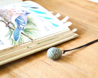 Blue Jay Egg Pendant, Turquoise Pottery Clay Bird Egg