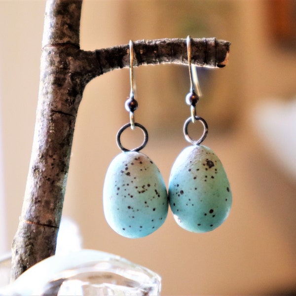 bird egg earrings/egg earrings/song sparrow egg/ turquoise blue