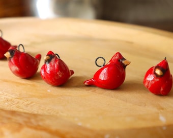 Handmade Ceramic Cardinal Pendant: Pottery Clay Bird Necklace
