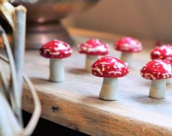 Handmade Ceramic Red Mushroom: Miniature Amanita Fly Agaric