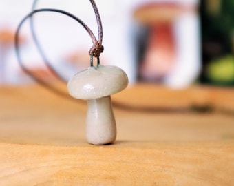 Handmade Ceramic Mushroom Pendant: Forestcore Necklace (16-18 inch)