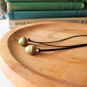 Acorn pendant/Pottery acorn pendant/ceramic acorn pendant/water oak acorn pendant/cute acorn/wood land pendant/green