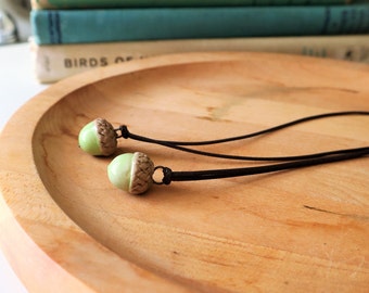 Pottery Acorn Pendant: Water Oak Ceramic Woodland Necklace
