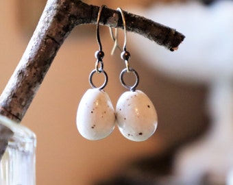 bird egg earrings/egg earrings/Chickadee bird egg/white with brown spots