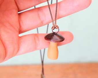 Handmade Ceramic Mushroom Pendant: Bolete Necklace, Forestcore Jewelry