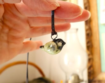Handmade Ceramic Chickadee Pendant: Pottery Clay Bird Necklace