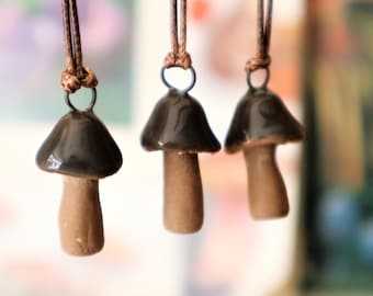 Handmade Ceramic Mushroom Pendant: Nature Lover Gift