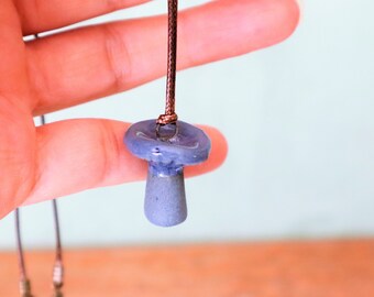 Handmade Ceramic Mushroom Pendant: Indigo Milk Cup Necklace