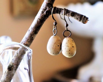 Pottery Bird Egg Earrings, Titmouse Design