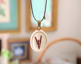 Handmade Pottery Rosemary Pendant: White Clay Leaf Necklace