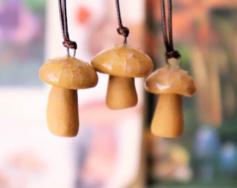Handmade Ceramic Mushroom Pendant: Forestcore Necklace