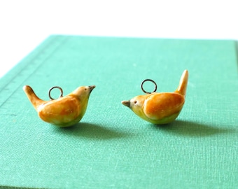 Handmade Ceramic Wren Pendant: Pottery Clay Bird Necklace