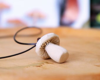 Handmade Ceramic Mushroom Pendant: Miniature Amanita Necklace
