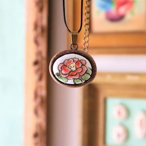 Camellia Pendant/ Pottery Camellia pendant/ flower pendant