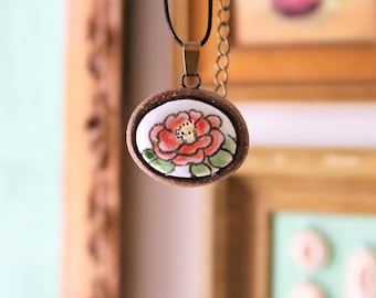 Handmade Pottery Camellia Pendant: Floral Ceramic Jewelry