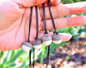 Pottery Acorn Pendant: Water Oak Ceramic Woodland Necklace