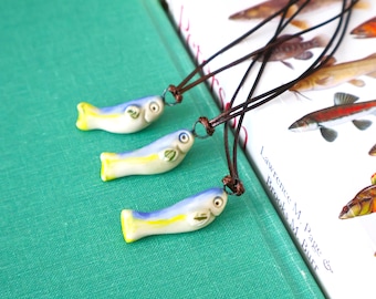 Handmade Ceramic 'Takabe'Fish pendant: Pottery Clay fish Necklace
