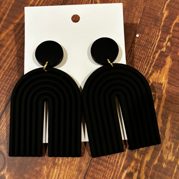 Bold Abstract Black Earrings, Artistic Geometric Matte Statement Pieces, Contemporary Chic Fashion Accessory, Avant-garde Style