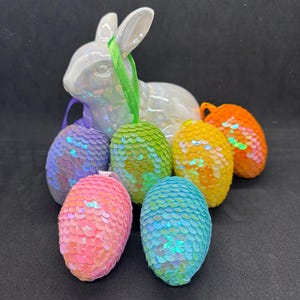 Sequined Easter Eggs - Sparkling, Iridescent Ornaments. Wreath or Tree Decor