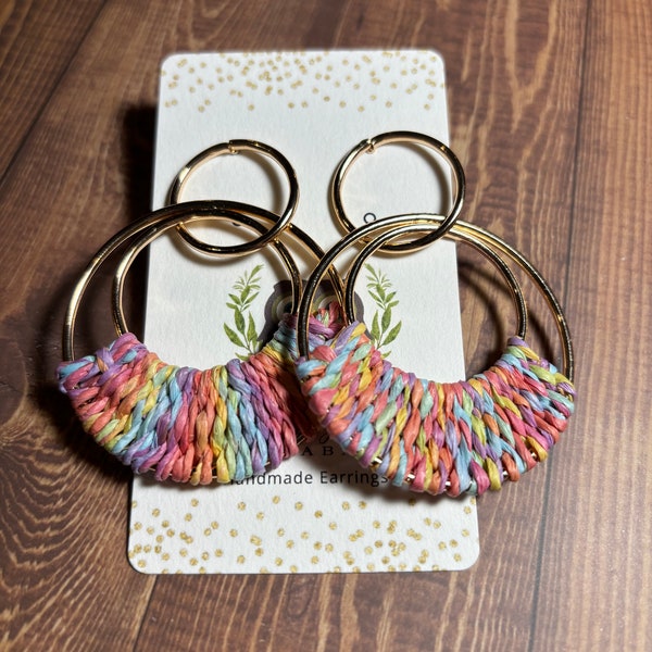 Thread Wrapped Hoop Earrings, Golden Hoops, Round Hoop Earrings, Spring Earrings, Trendy Jewelry, Gift for Her