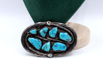 Vintage Native American Zuni Snake Turquoise Belt Buckle  display picture 1