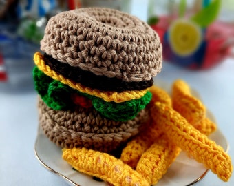 Hamburger et frites - dînette au crochet