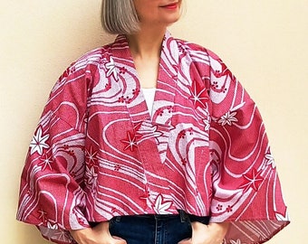 crop kimono jacket with red and white flowers