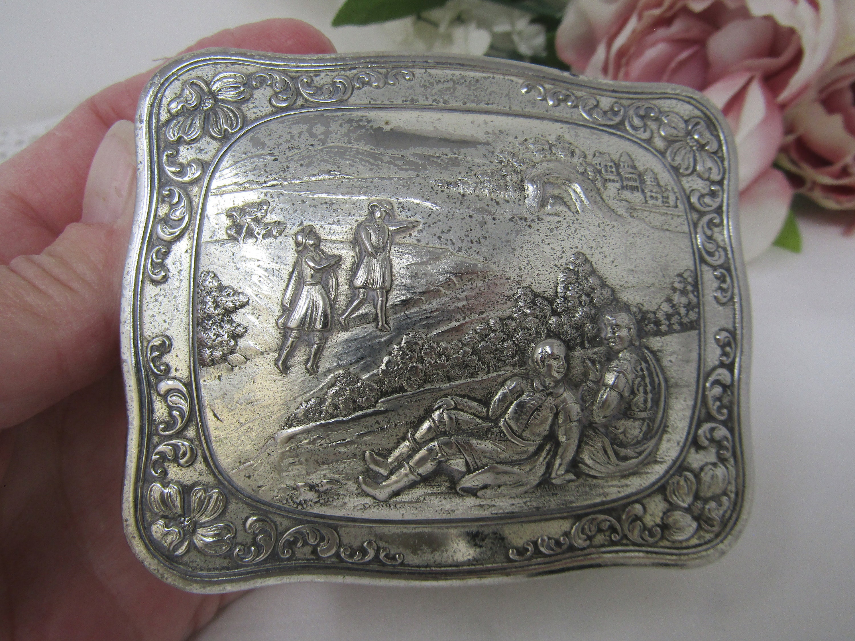 Vintage Silver Plated Trinket Box Country Scene Jewelry Box Etsy UK