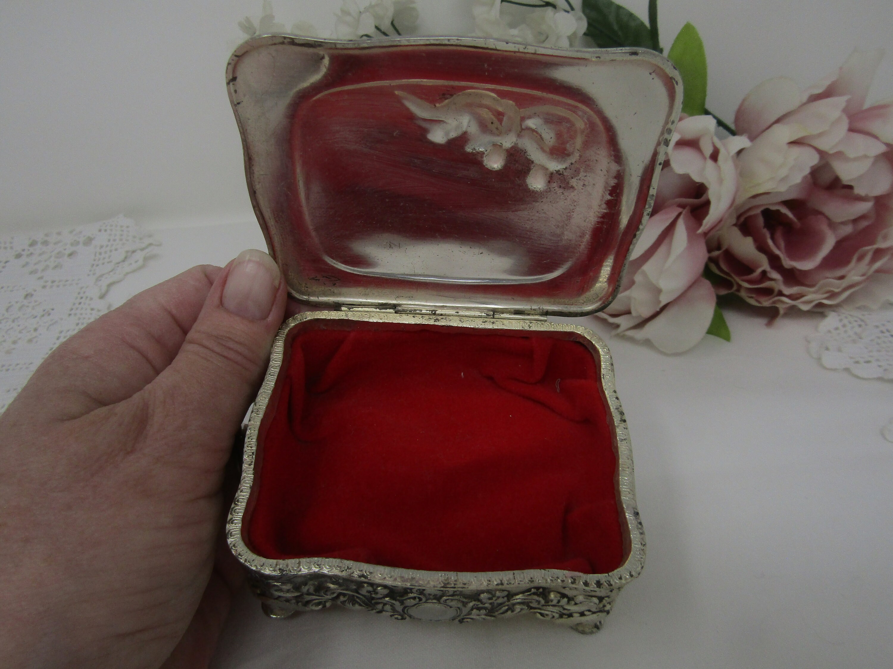 Vintage Silver Plated Trinket Box Country Scene Jewelry Box Etsy UK