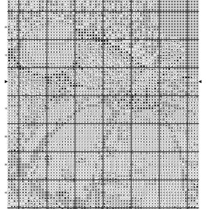 May include: A black and white cross stitch pattern chart titled Patchwork Pumpkin Gnome, page 7, by maxispatterns. The grid features various symbols including squares, triangles, plus signs, and letters arranged in rows and columns for embroidery.