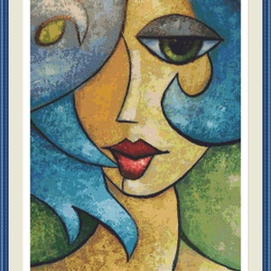 Cubist Lady. Counted cross stitch pattern in PDF format. Cross stitch pattern. Embroidery pattern. Cross stitch design. PDF cross stitch