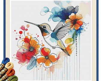 Botanical Hummingbird Garden Cross Stitch Pattern PDF