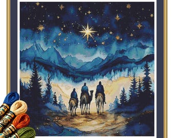 Three Wise Men Beneath the Golden Star Cross Stitch Pattern PDF
