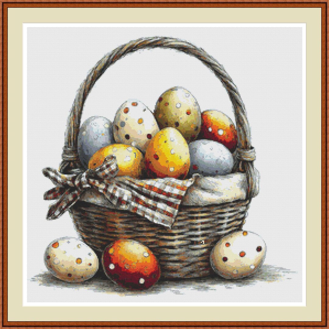 Colorful Easter Eggs Cross Stitch Pattern – Spring Basket Embroidery ...