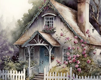 Cottage with Blooming Garden 1, Cross stitch pattern, Counted cross stitch, Hand embroidery pattern, PDF cross stitch, Cross stitch chart