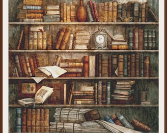 Bookshelves / Cross stitch pattern / Counted cross stitch / Hand embroidery pattern / PDF cross stitch / Cross stitch supply