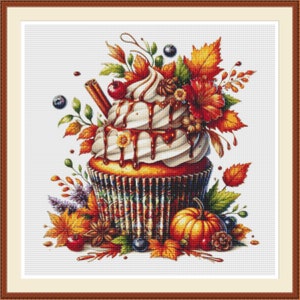 Fall Cupcake 2. Cross stitch pattern, Counted cross stitch, PDF cross stitch pattern, Hand embroidery chart, Cross stitch, PDF pattern.
