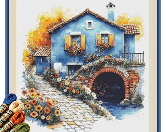 Blue Cottage Canal Path kruissteekpatroon pdf
