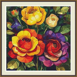 Colorful Roses 1. Cross stitch pattern, Counted cross stitch, PDF cross stitch, Hand embroidery,   Printable PDF pattern, PDF pattern.