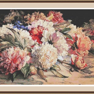 Peonies-Cross stitch-Cross stitch pattern-Counted cross stitch-Hand embroidery pattern-Cross stitch supply-PDF cross stitch pattern