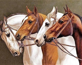 Four Horses-Cross stitch-Cross stitch pattern-Cross stitch supply-Counted cross stitch-Hand embroidery pattern-PDF cross stitch pattern